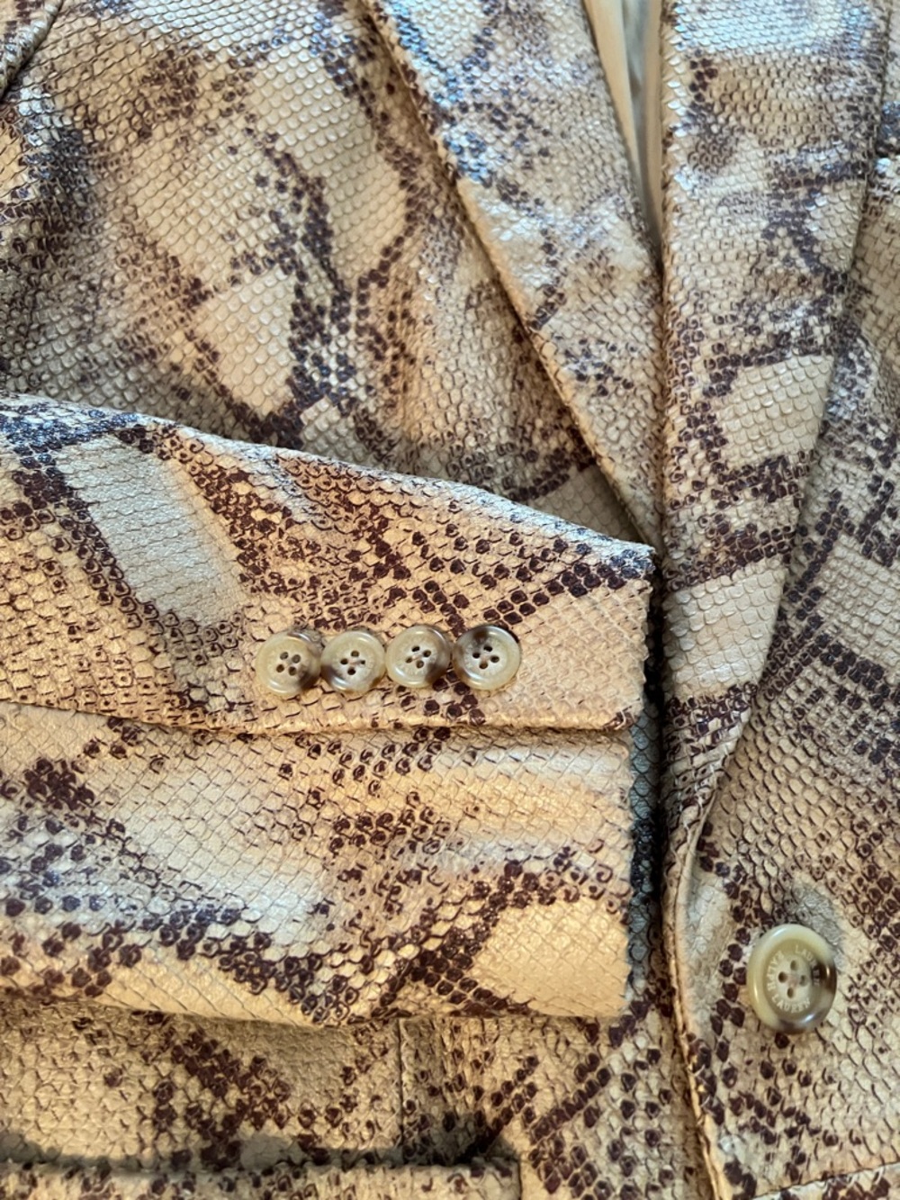 Authentic Lauren Ralph Lauren Python-Embossed Leather Neutral Snake-Print Blazer - Picture 4 of 15